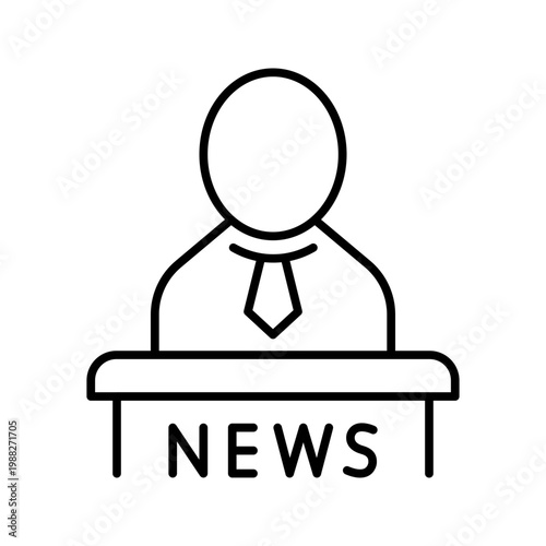 News anchor icon. Media and television broadcast line symbol. Black and white.