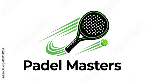 Padel Masters Emblem: Dynamic Green and Black Racquetball Logo Concept Design