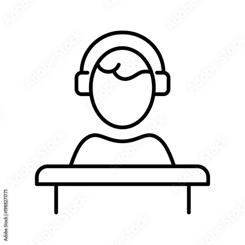 Podcast listener icon. Media and podcasting line symbol. Black and white.