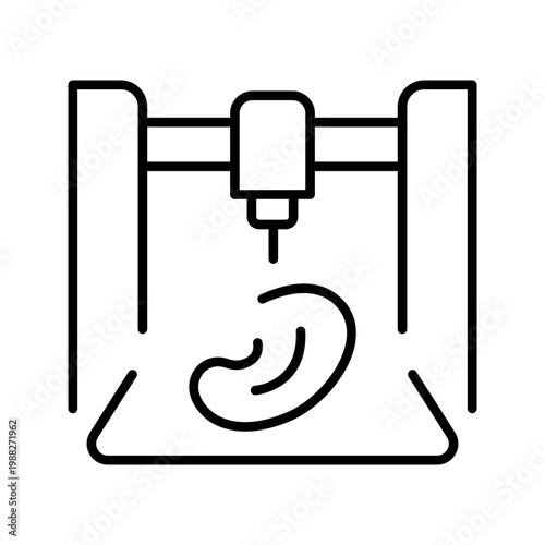 Spleen bioprinting icon. Healthcare and bioprinting line symbol. Black and white.