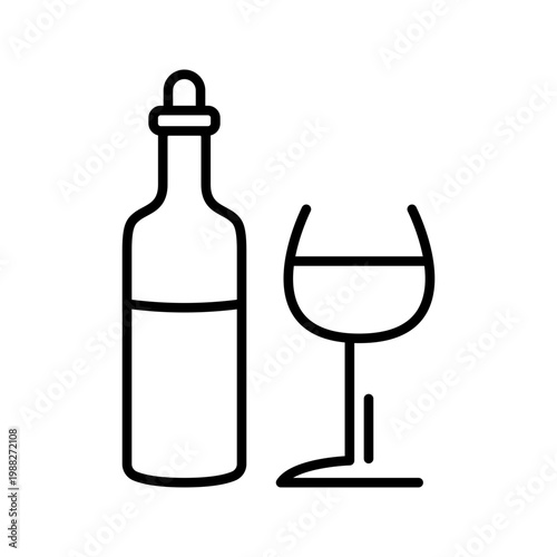 Wine bottle icon. Food and alcoholic beverage line symbol. Black and white.