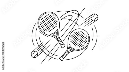 Minimalist Padel Tennis Game Illustration, Dynamic Strokes, Artistic Court Sport Concept