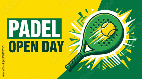 Padle Open Day: Energetic Illustration Featuring Racket and Floating Ball with Dynamic Design