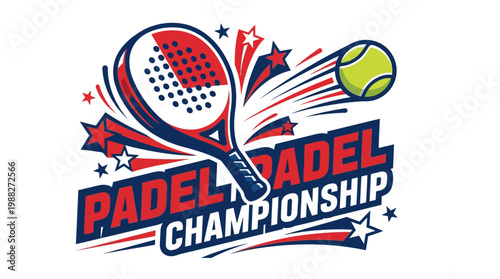 Dynamic Padel Championship Emblem With Paddle, Ball, Stars Vector Illustration Graphic