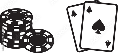 Poker chips alongside two cards with Aces, a graphic illustration in a minimalistic style.