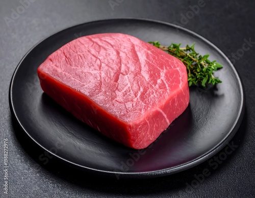 Raw steak on black plate (1)