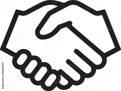 A black and white vector-style handshake symbol representing agreement and collaboration. 