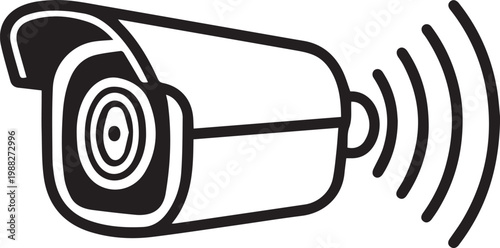 A security camera icon with wireless signal broadcasting, symbolizing surveillance and safety in a modern context.