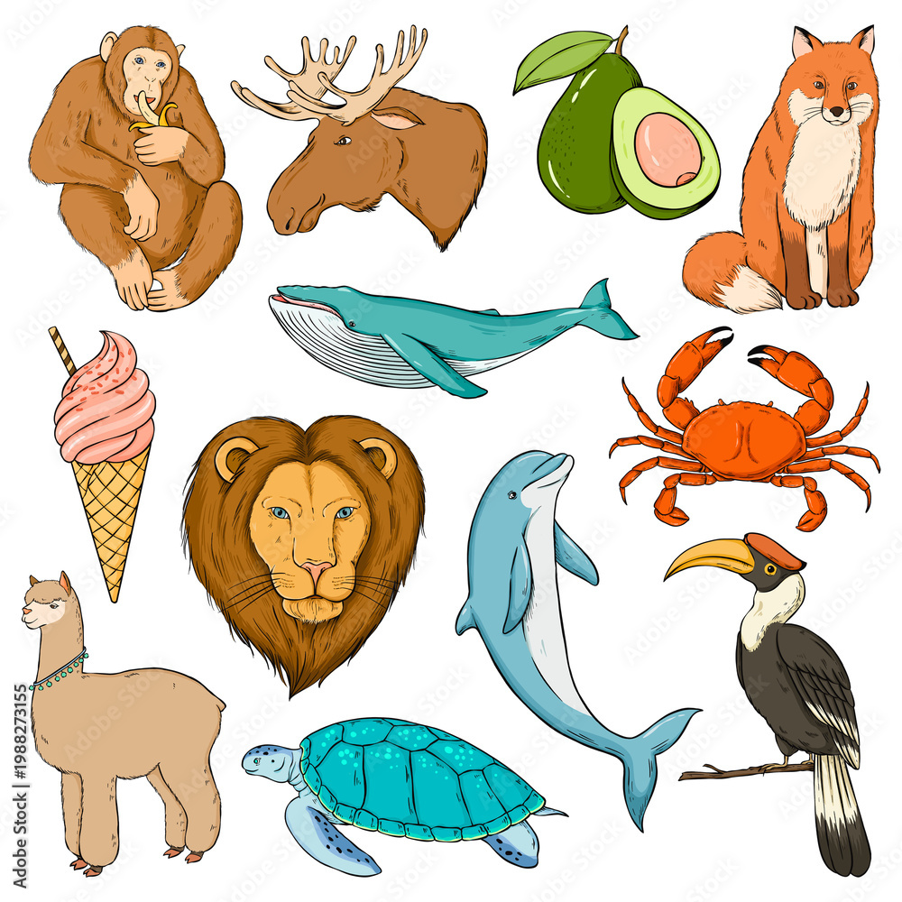 Fototapeta premium Png animal sticker set colorful clipart