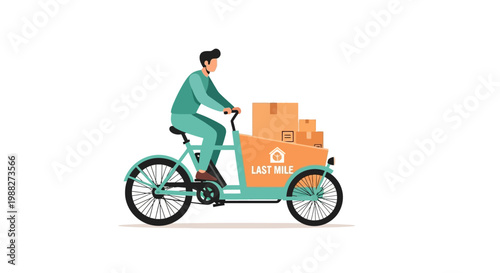 Courier riding a cargo bicycle delivering packages in the city. EPS Editable. Vector Illustrations.