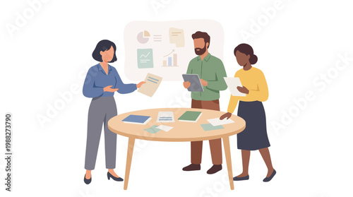 Diverse Business Team Collaborating During A Meeting. EPS Editable. Vector Illustrations.
