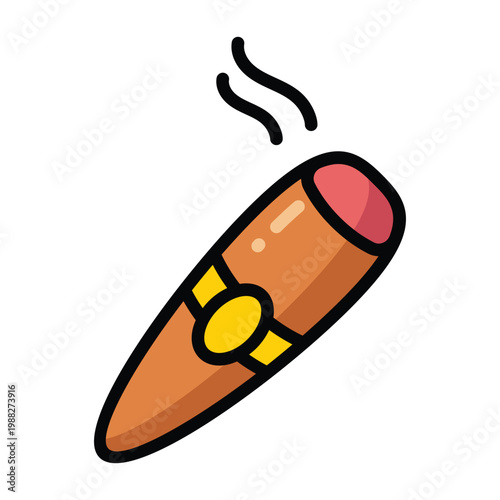 Colorful cigar illustration with bold outline, representing luxury lifestyle, relaxation, premium taste, and leisure habits.