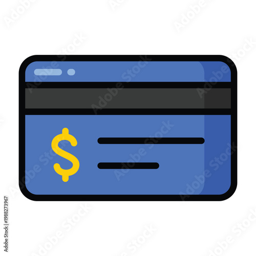 Colorful credit card illustration with bold outline, symbolizing digital payment, banking services, and modern financial transactions.