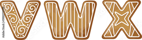 Cartoon vector illustration of gingerbread letters showing festive cookie typography with icing decoration