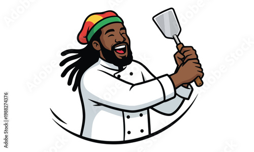 Jamaican Rasta Chef Holding Spatula Vector Illustration