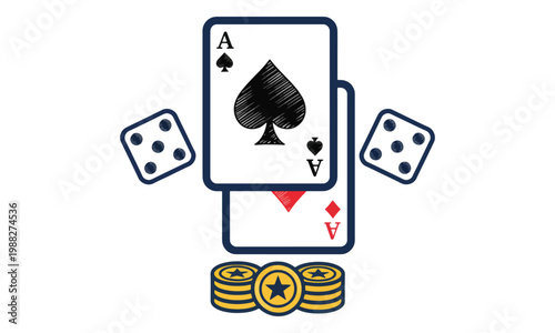 Casino Poker Elements Illustration with Ace Cards Dice and Coins