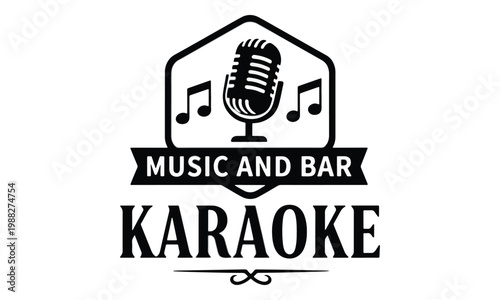 Karaoke Music and Bar Logo with Retro Microphone Icon