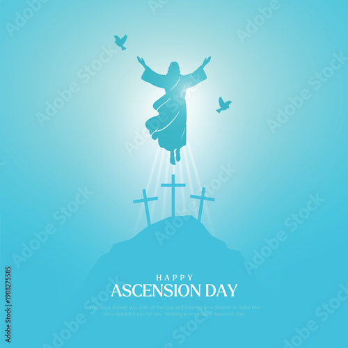 Embrace the ascension day of jesus christ with this powerful biblical vector illustration, witness the iconic image of jesus christ raising his hands in divine glory