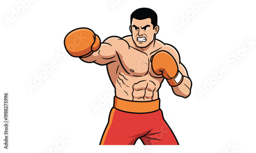 Boxer athlete throwing punch in cartoon illustration style