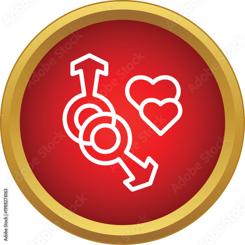 Interlocking male gender symbols with hearts representing gay love and lgbtq plus relationships