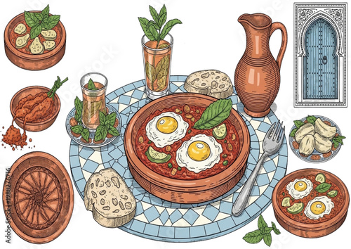 Traditional Moroccan Food Dishes and Drinks Illustrated Food Festival