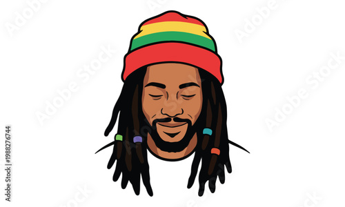Rastafarian man with dreadlocks wearing colorful beanie hat