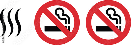 Vector illustration of heat steam symbol and no smoking prohibition signs representing safety, restriction, and environment awareness