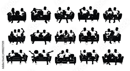 Silhouettes of professionals seated on a modern couch engaged in business discussions collaboration and teamwork in a minimalist office setting