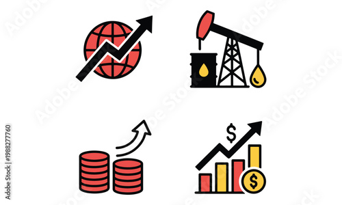 Global economic growth and oil industry financial icons