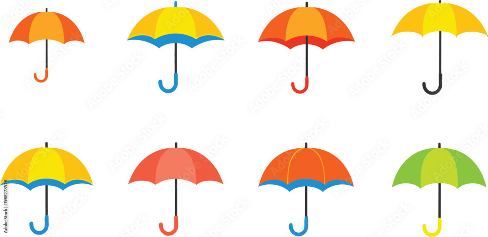Fototapeta premium Colorful Umbrella Collection with Rain Protection Accessories in Different Styles for Weather, Monsoon, and Seasonal Design