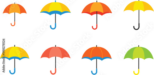 Colorful Umbrella Collection with Rain Protection Accessories in Different Styles for Weather, Monsoon, and Seasonal Design