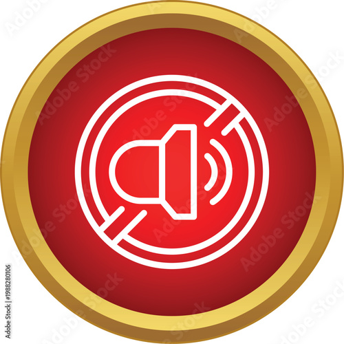 Red circular button with a white crossed speaker symbol set on a white background