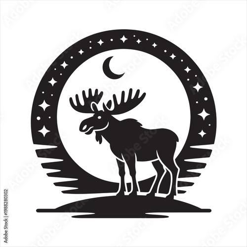 A bull and horse silhouette vector illustration features wild animal zodiac signs including a deer and reindeer with antlers to create a nature-inspired winter wildlife design