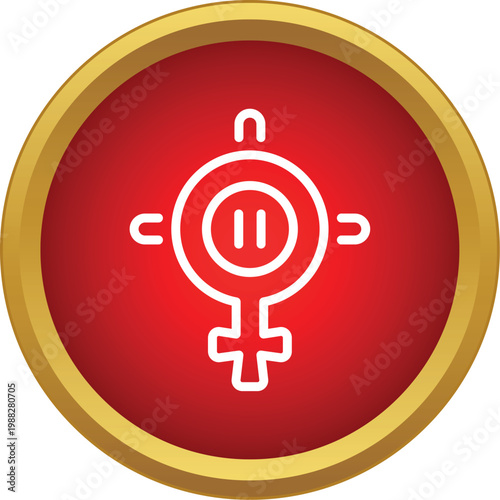 Female symbol with a pause button in a red circle representing menopause