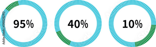 Business and finance infographic elements with charts, arrows, percentage circles and growth graphs in green and blue colors on white background, ideal for data visualization designs.