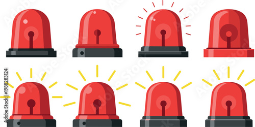 Cartoon Red Emergency Sirens with Flashing Lights for Alert, Warning, and Safety Design Themes