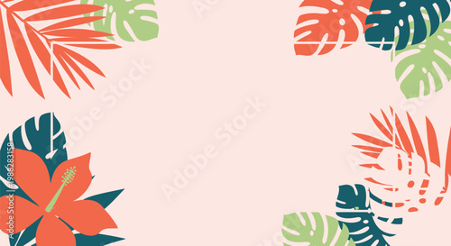 Tropical leaf patterns, colorful floral designs, vector backgrounds, pink textures, summer vibes
