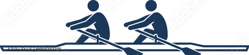 Rowboat or scull with two rowers in profile. Boat race sport competition. Flat vector icon or symbol for website, app, sticker, emblem