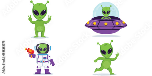 Extraterrestrial Collection: A vibrant assortment of alien figures, depicted in various playful poses and settings, igniting curiosity.