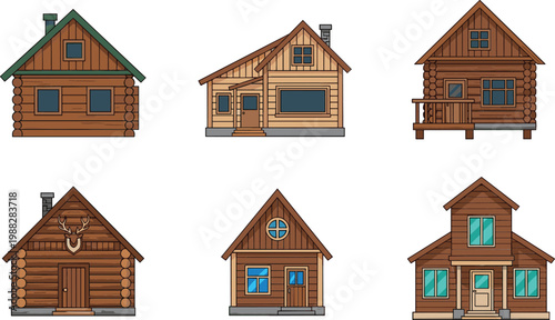 Foto Wooden Cabin House Collection with Rustic Log Homes and Cottage Buildings for Ar