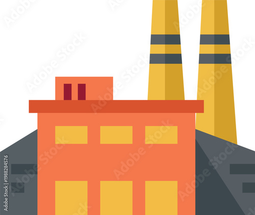 Industrial Powerhouse: Depicting a modern factory complex with towering smokestacks, symbolizes industry, manufacturing, and energy production.