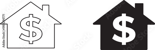 Black silhouette and outline icon representing home buying, real estate investment, and property.