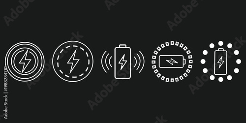 Charging Icons on Dark Background: A collection of simple, elegant icons representing the concept of charging and power, against a backdrop of dark space.