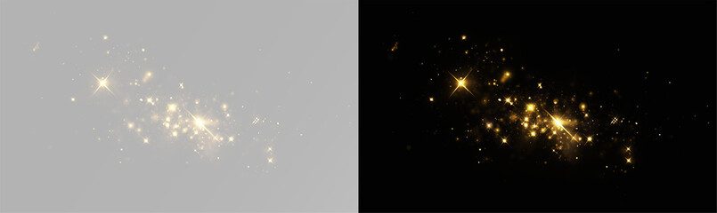 Gold dust particles with glowing sparkles and magic light bokeh png