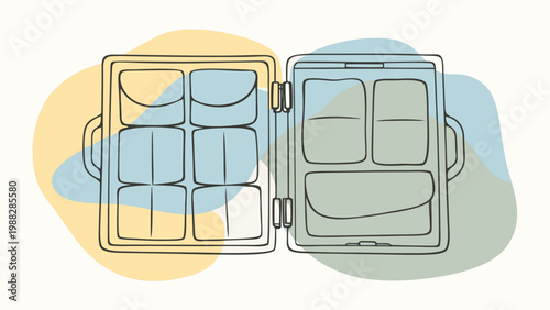 Open lunchbox with divided sections for food storage and meal prep.