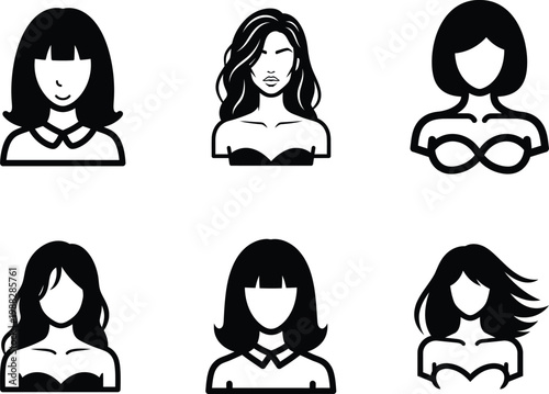 set of women faces with different hairstyles and expressions