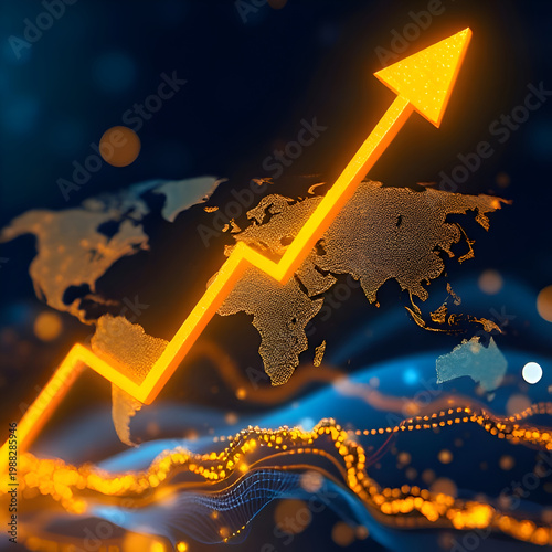 Global Financial Growth with Golden Rising Arrow – Economic Success and Investment Trend Concept