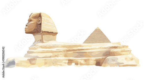 Great Sphinx of Giza. Great Sphinx of Giza hand drawn watercolor illustration on white background