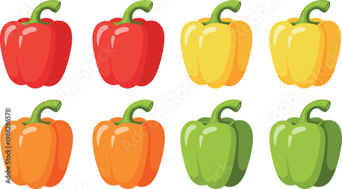 Cartoon Red, Yellow, Orange, and Green Bell Peppers for Healthy Food, Vegetables, and Fresh Produce Design Themes