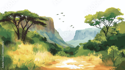 Hell?s Gate National Park. Hell?s Gate National Park hand drawn watercolor illustration on white background